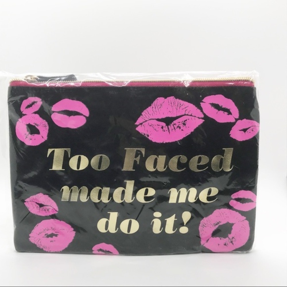 Too Faced Black Lippie Zipper Cosmetic Pouch, NWOT